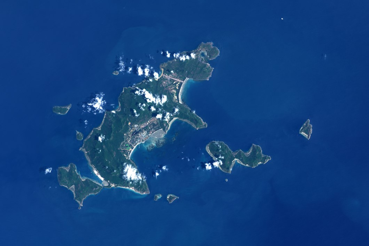 Aerial view of Con Dao archipelago showing its remote location off southern Vietnam's coast