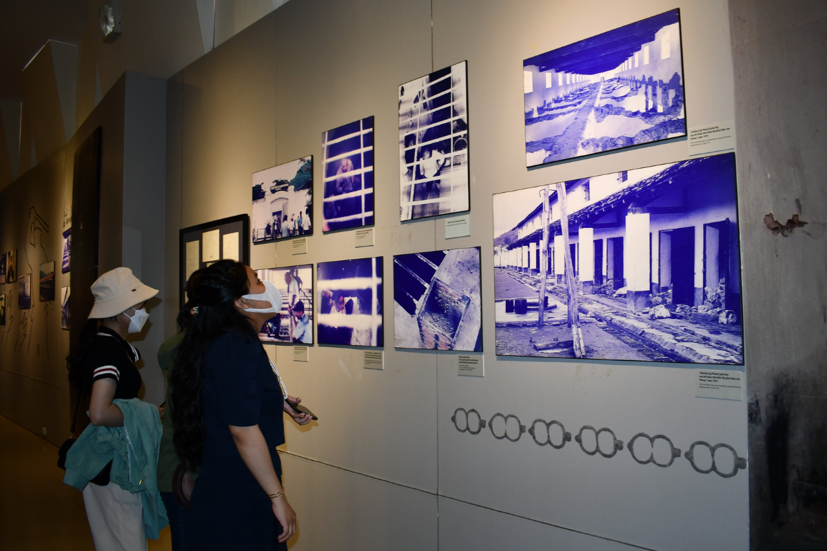 Exhibition hall displaying artifacts and historical photos in Con Dao Museum