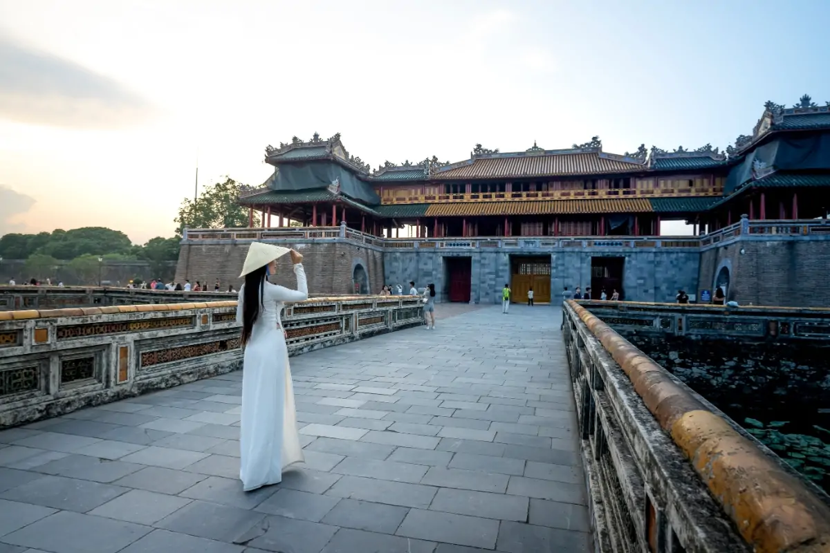 Hue Imperial Citadel with ancient walls and traditional architecture in December