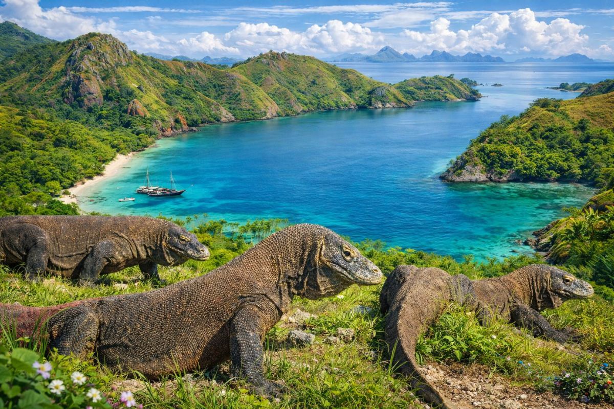 Komodo dragons by turquoise bay, Komodo Island