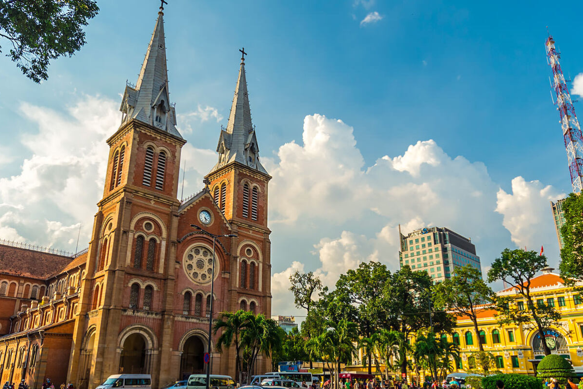 Notre Dame Cathedral under the January sun in Saigon