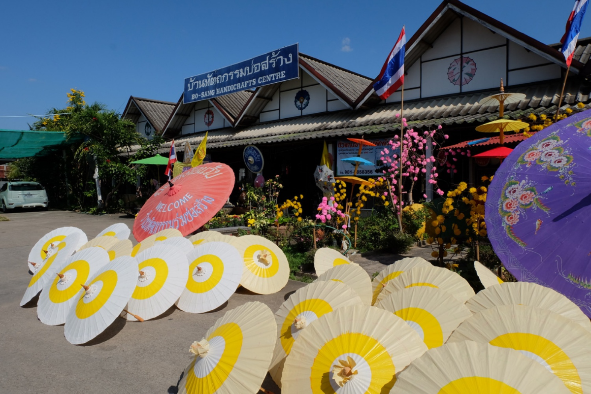 Artisans crafting colorful paper umbrellas at Bo Sang Handicrafts Centre
