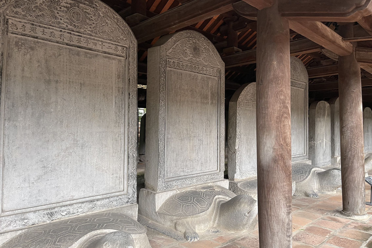 Stone steles resting on turtle sculptures at Temple of Literature, engraved with names of imperial exam laureates