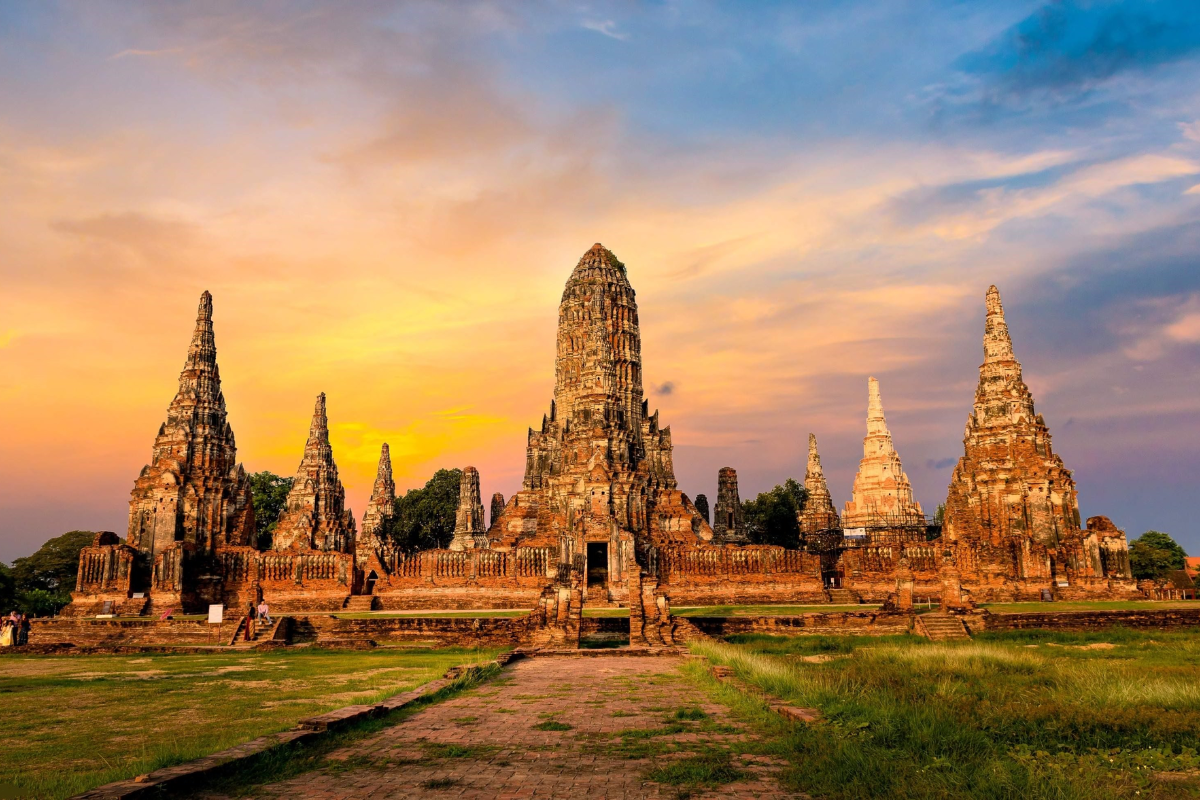 Wat Chai Watthanaram temple at sunset in Ayutthaya, Thailand