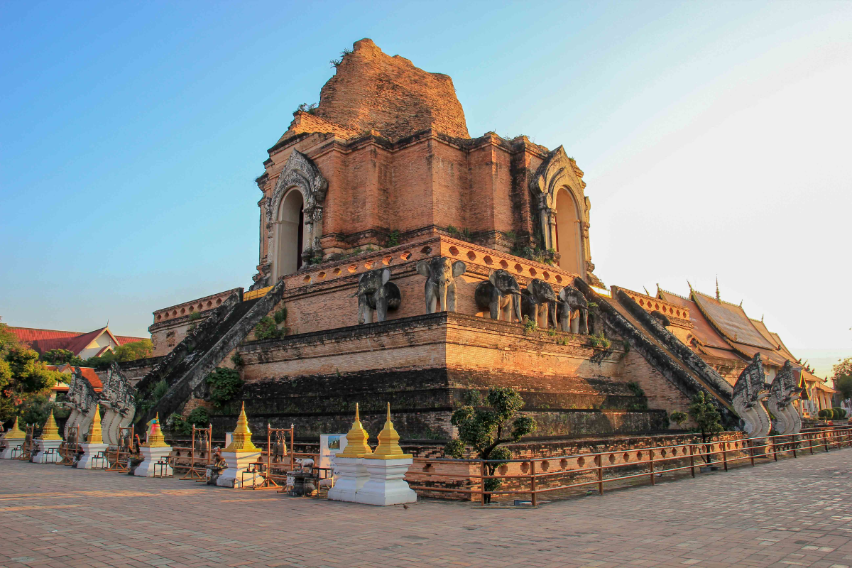 Historic temples within Chiang Mai's Old City surrounded by ancient walls and moat