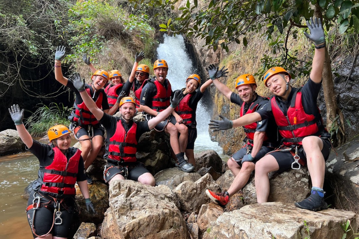 Canyoning down a waterfall in Dalat