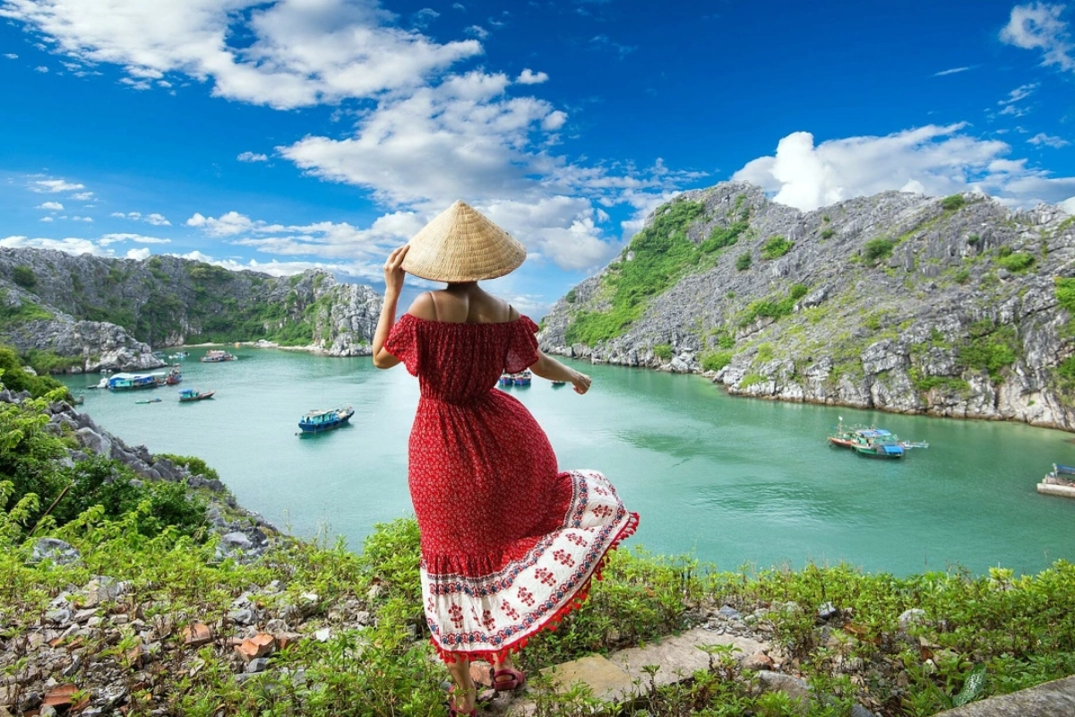 Sunny beach day at Cat Ba Island near Hanoi