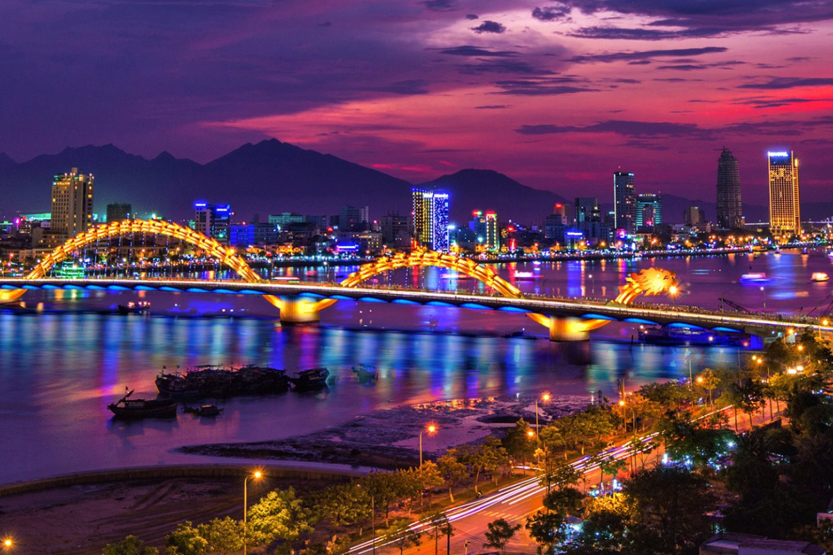 A stunning view of Da Nang city skyline at sunset