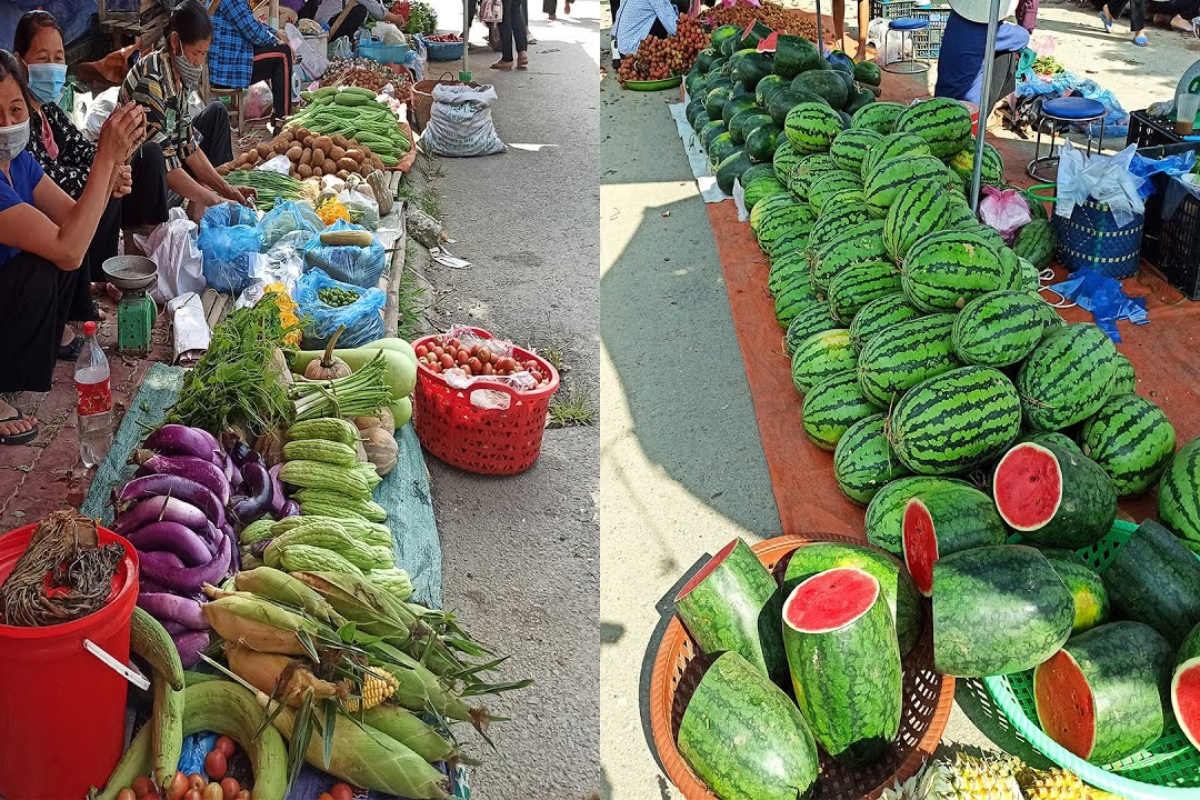 Market vendor selling local handmade items in a Cao Bang winter market