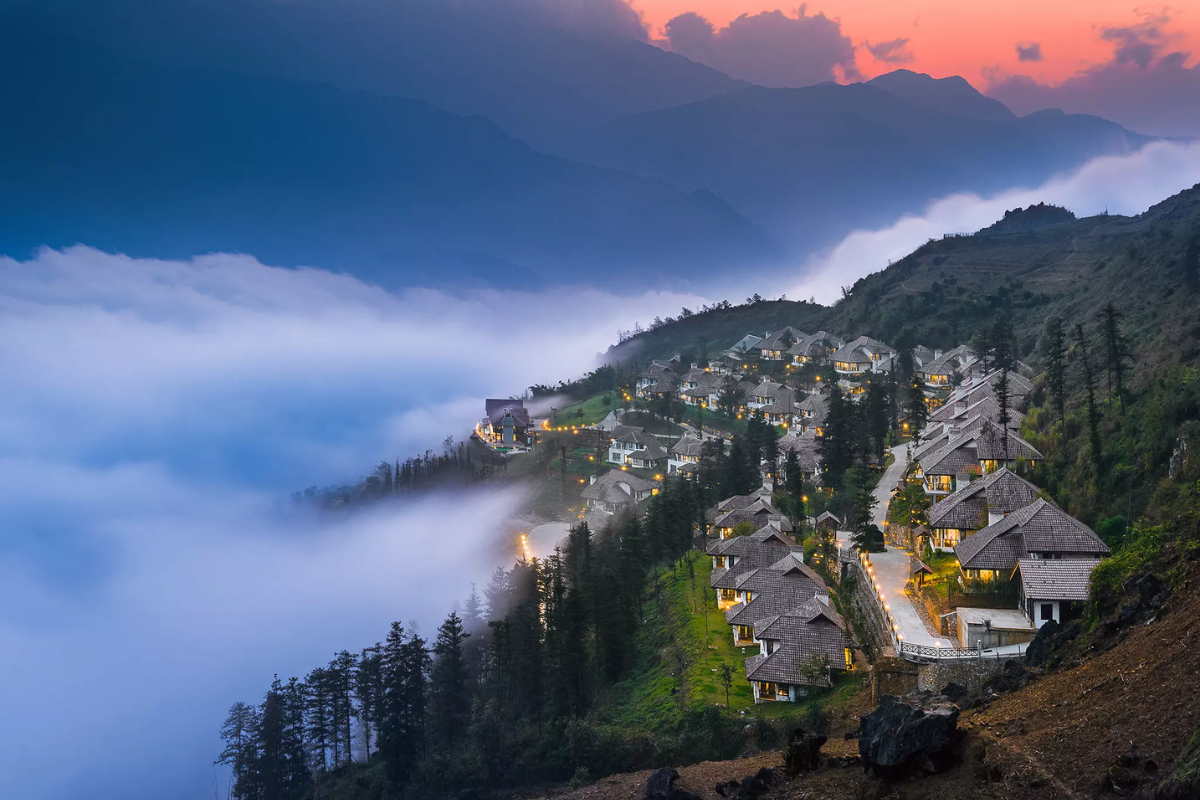 Misty mountains in Sapa during winter