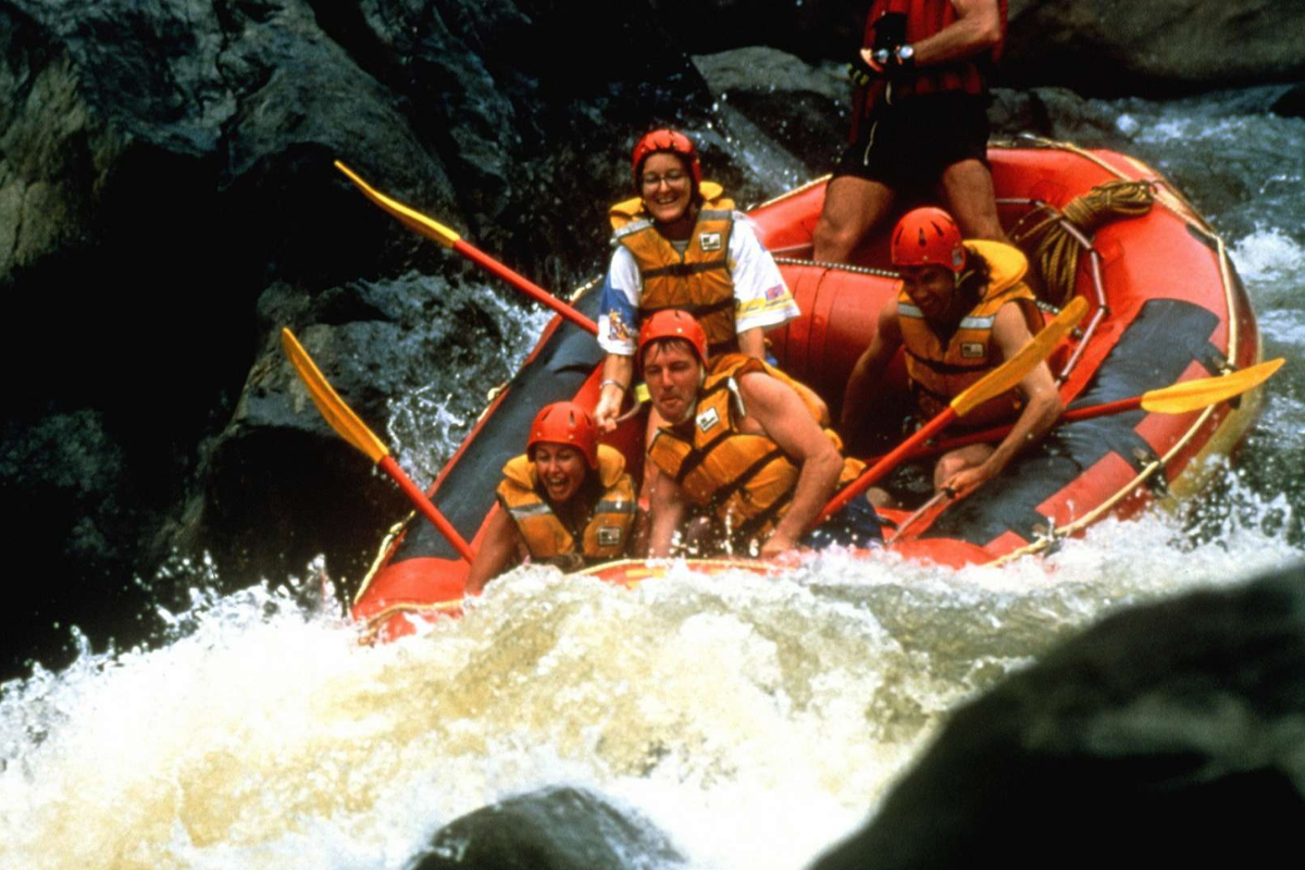 Group rafting through rapids near Dalat