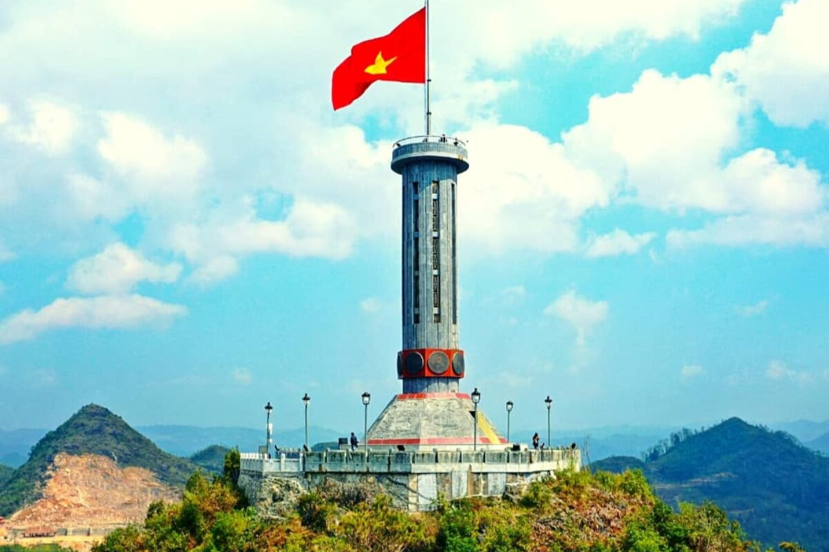 The iconic Lung Cu Flagpole overlooking the Ha Giang mountains