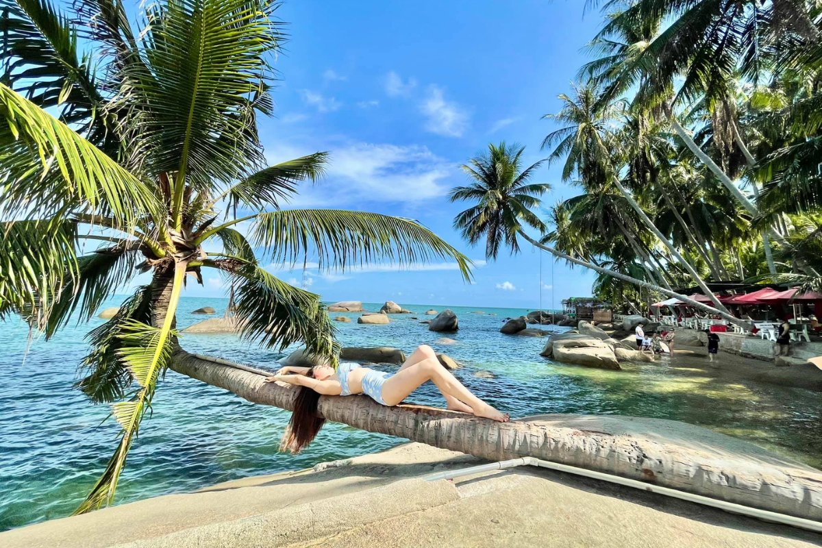 Tourists sunbathing on Phu Quoc beach