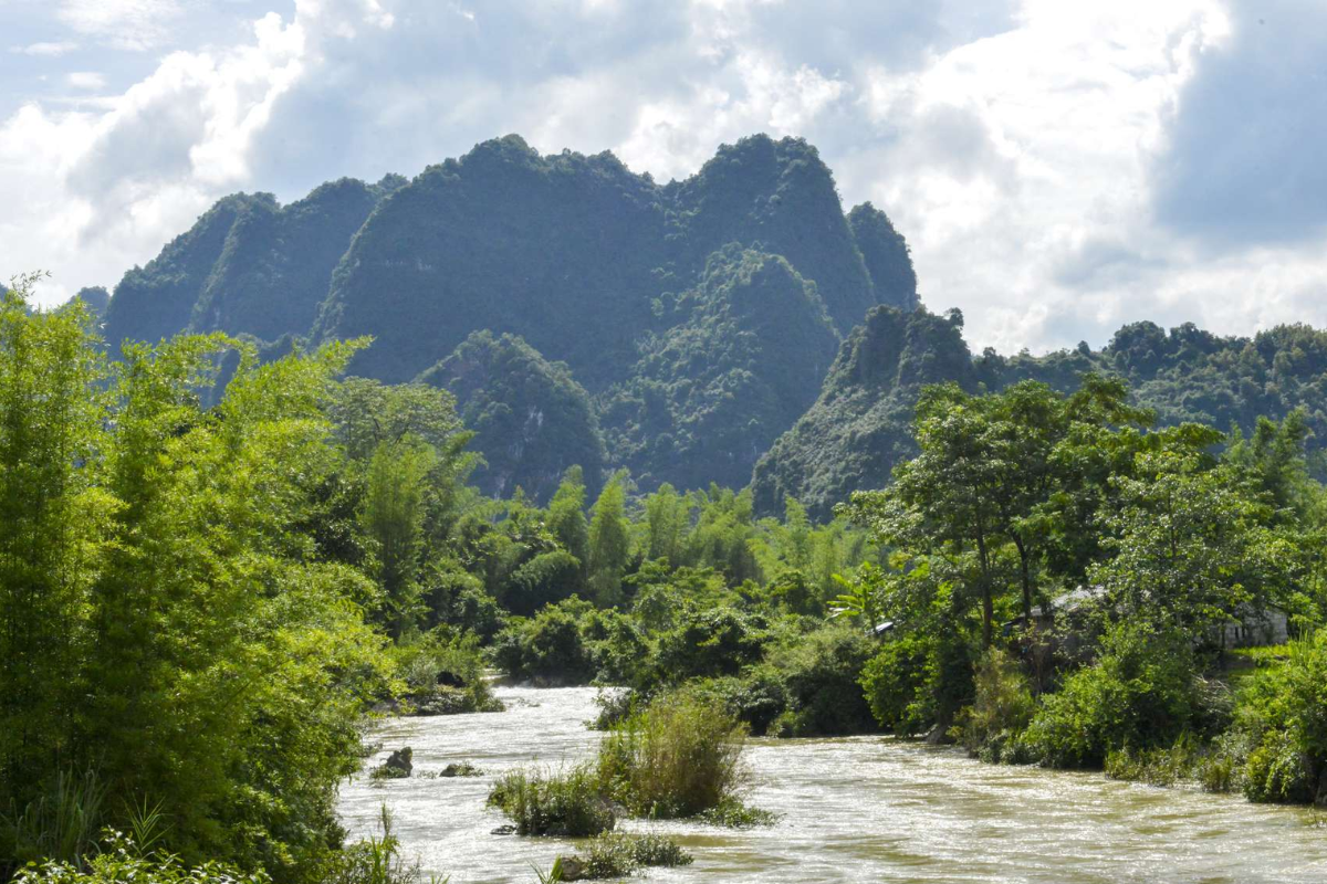 Ban Gioc Waterfall on the Quay Son River in May