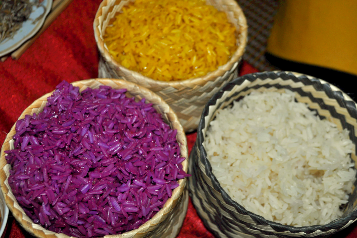 Traditional sticky rice from Dien Bien in a woven basket