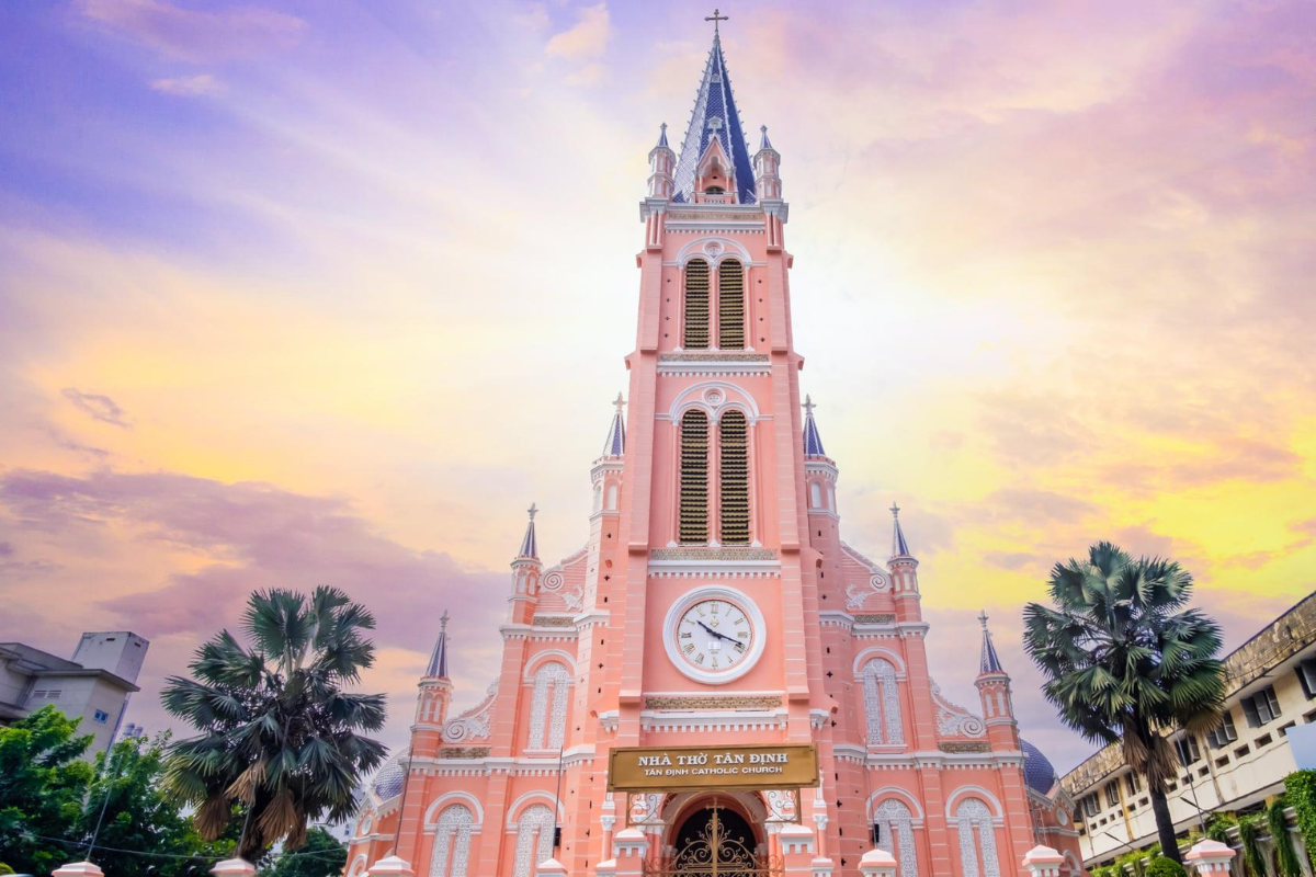 Tan Dinh Church with its iconic pink facade in Saigon