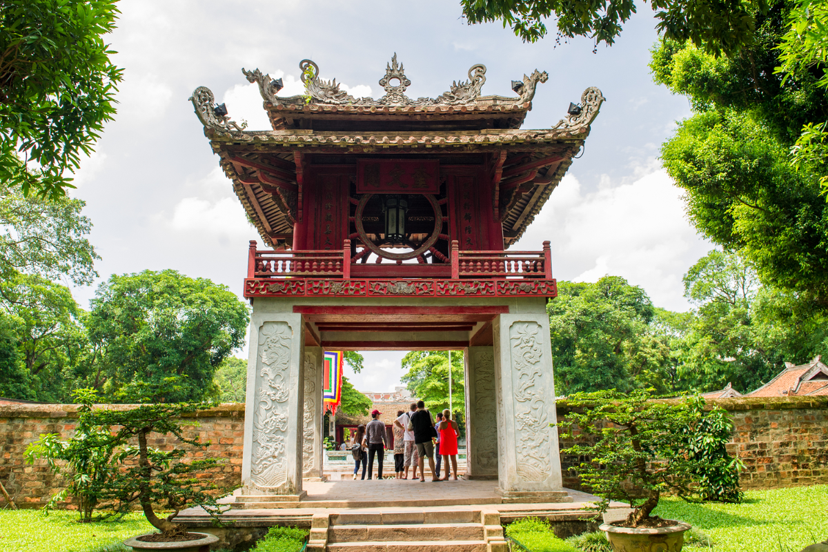 The Great Gate of Temple of Literature Hanoi, welcoming visitors with traditional Vietnamese architecture