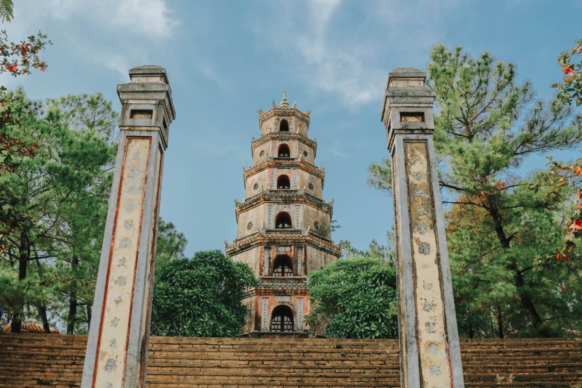 Thien Mu Pagoda with calm skies in December