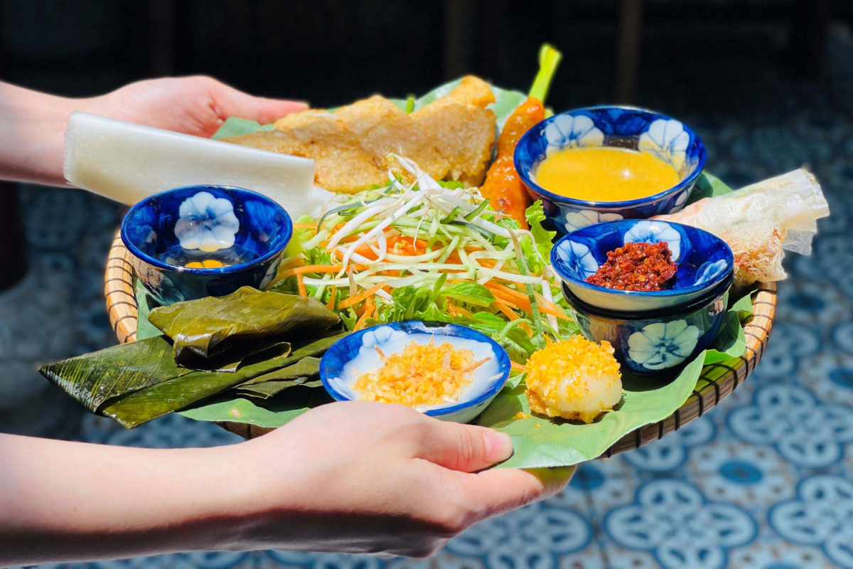 A spread of traditional Hue dishes served at a local eatery