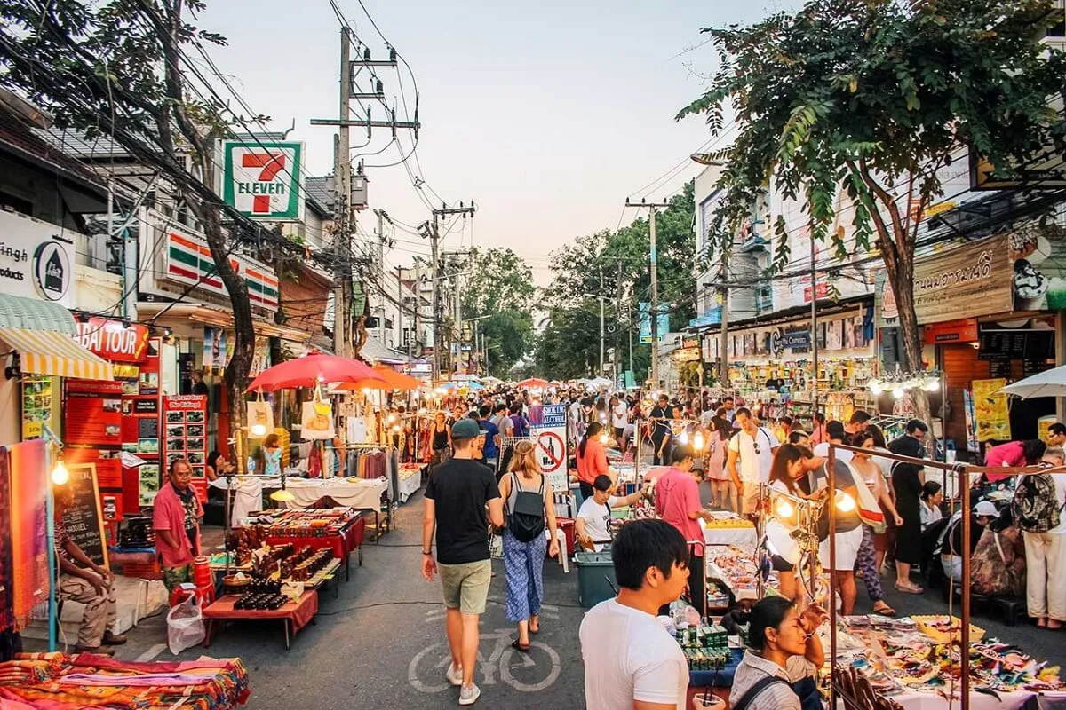 Street market in Chiang Mai with fewer crowds in February