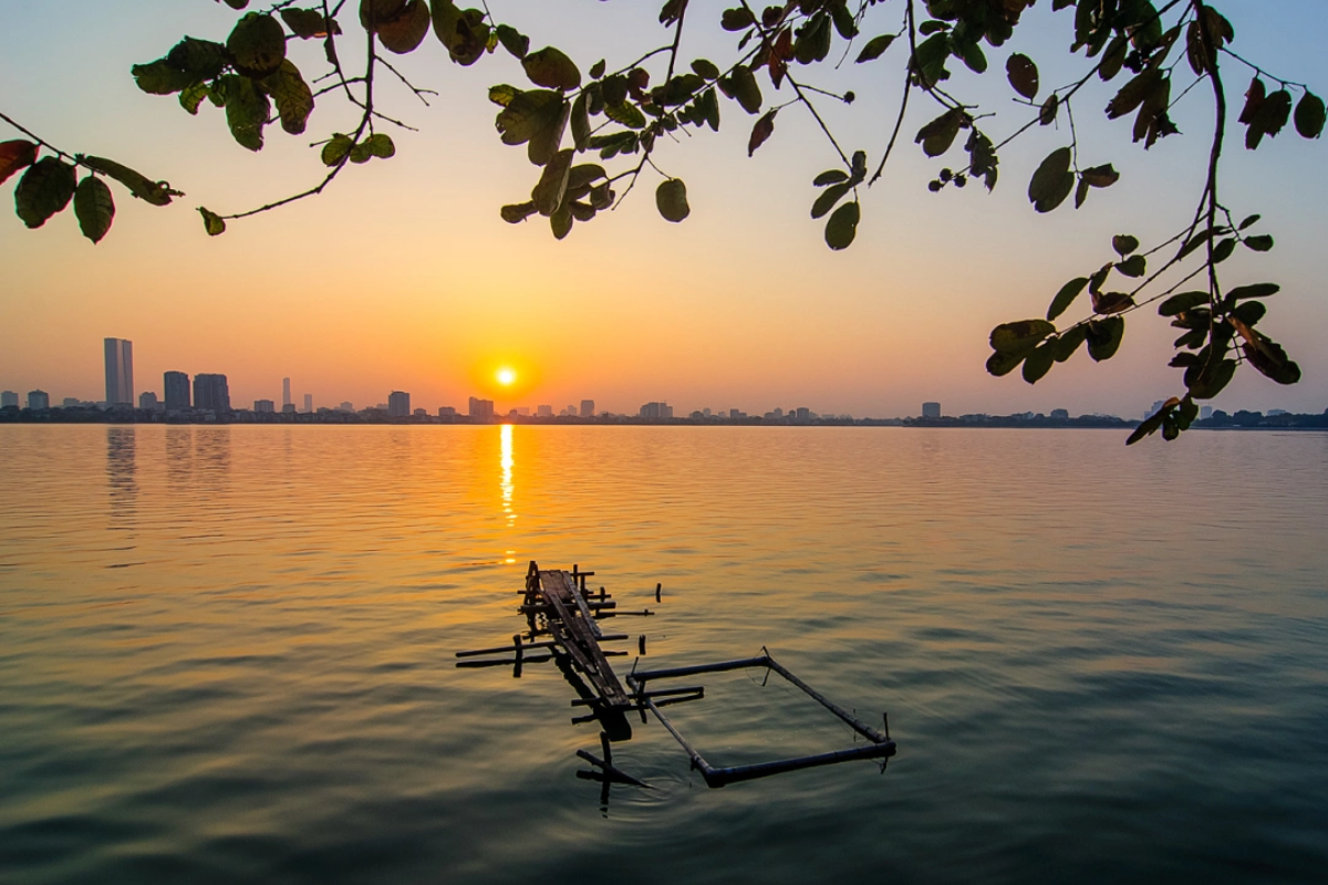 West Lake in Hanoi at night during April